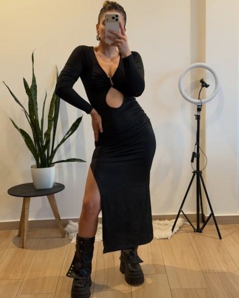 VESTIDO MANGAS LARGAS, TAJO