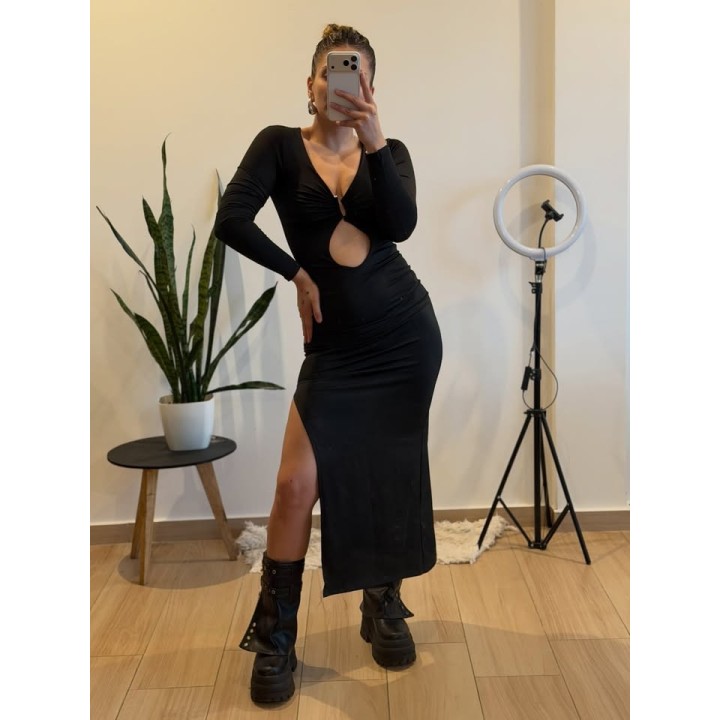 VESTIDO MANGAS LARGAS, TAJO