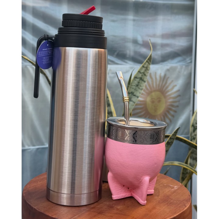 Equipo rosa: mate imperial, bombilla y termo