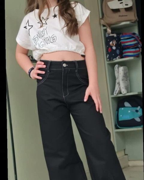 Pantalón negro de pierna ancha para niñas