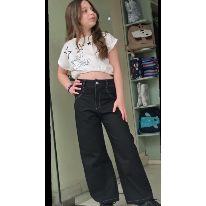Pantalón negro de pierna ancha para niñas