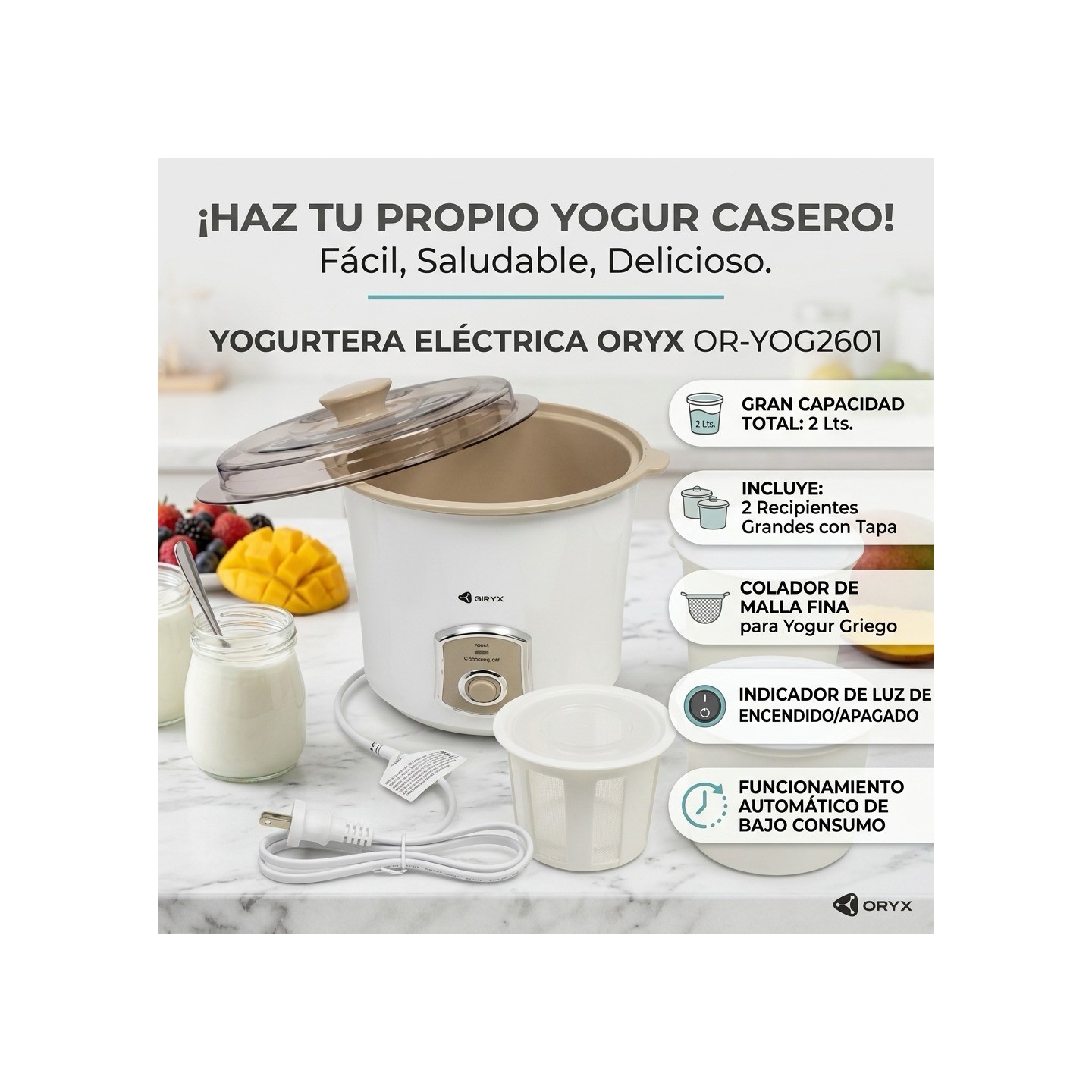 Yogurtera eléctrica Oryx 2 litros