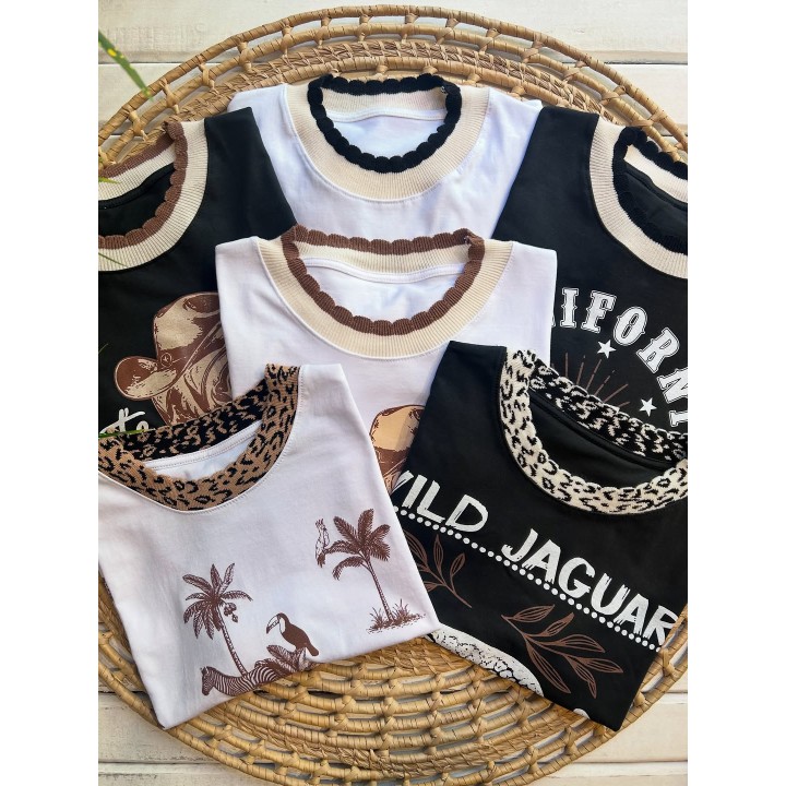 Remera boxy con cuello tejido