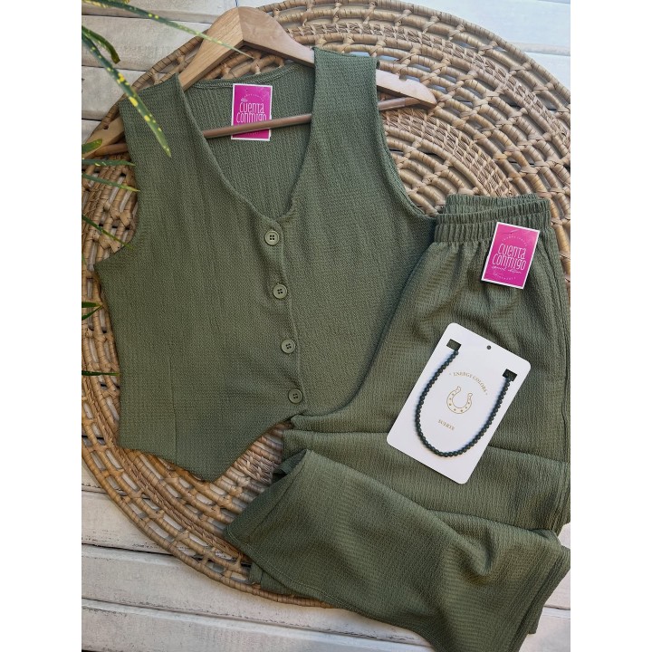 Conjunto Hawai con chaleco y palazzo