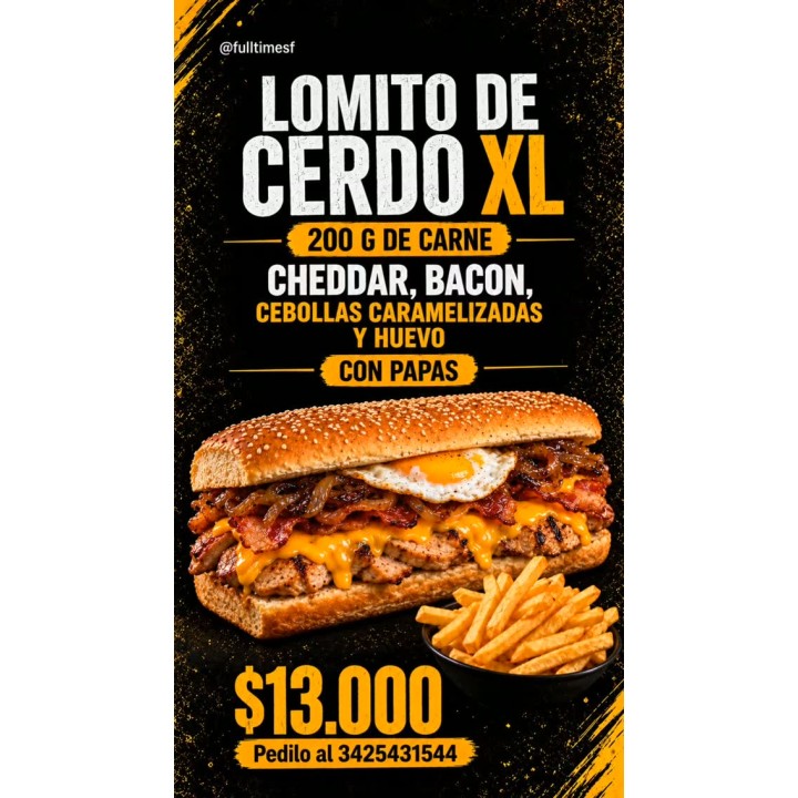 Lomito de cerdo XL con cheddar