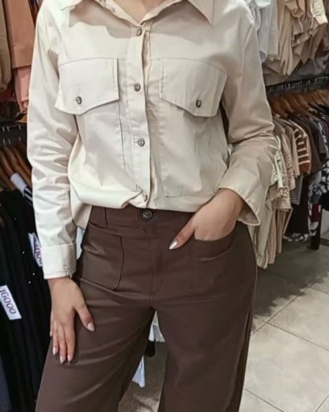 Camisa en gabardina, wide leg gabardina elastizada