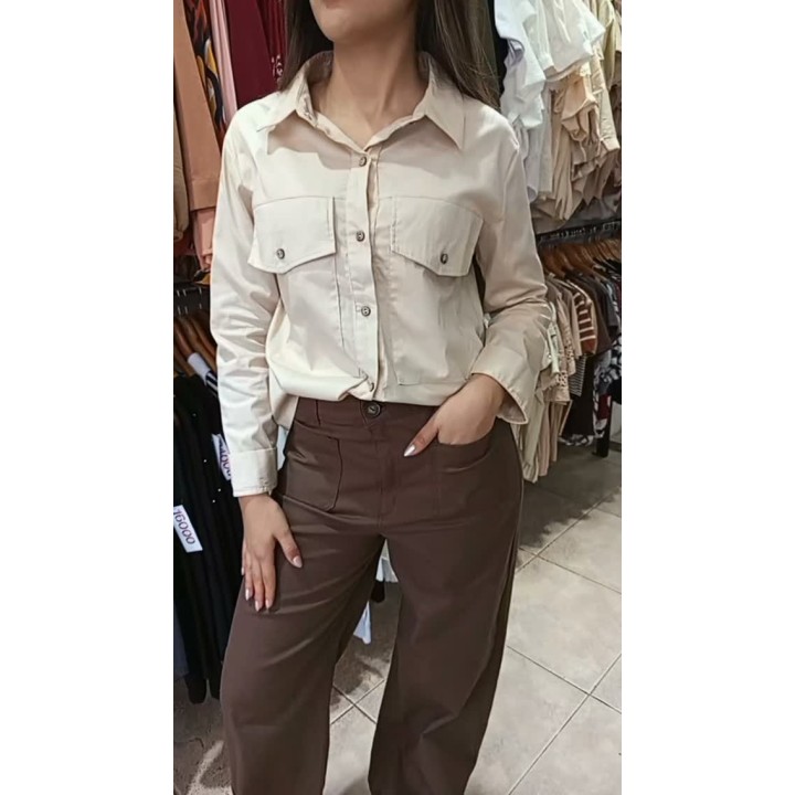Camisa en gabardina, wide leg gabardina elastizada