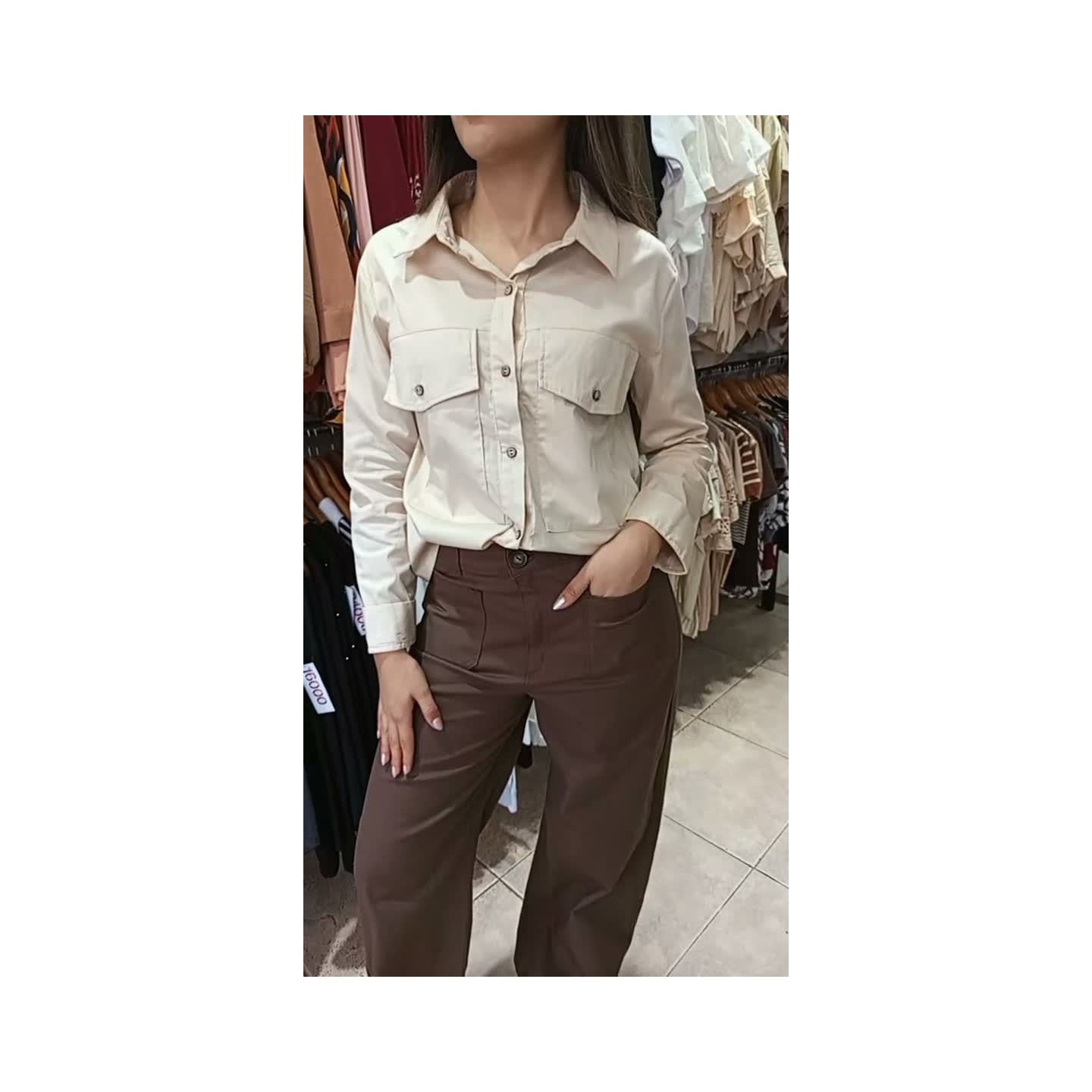 Camisa en gabardina, wide leg gabardina elastizada