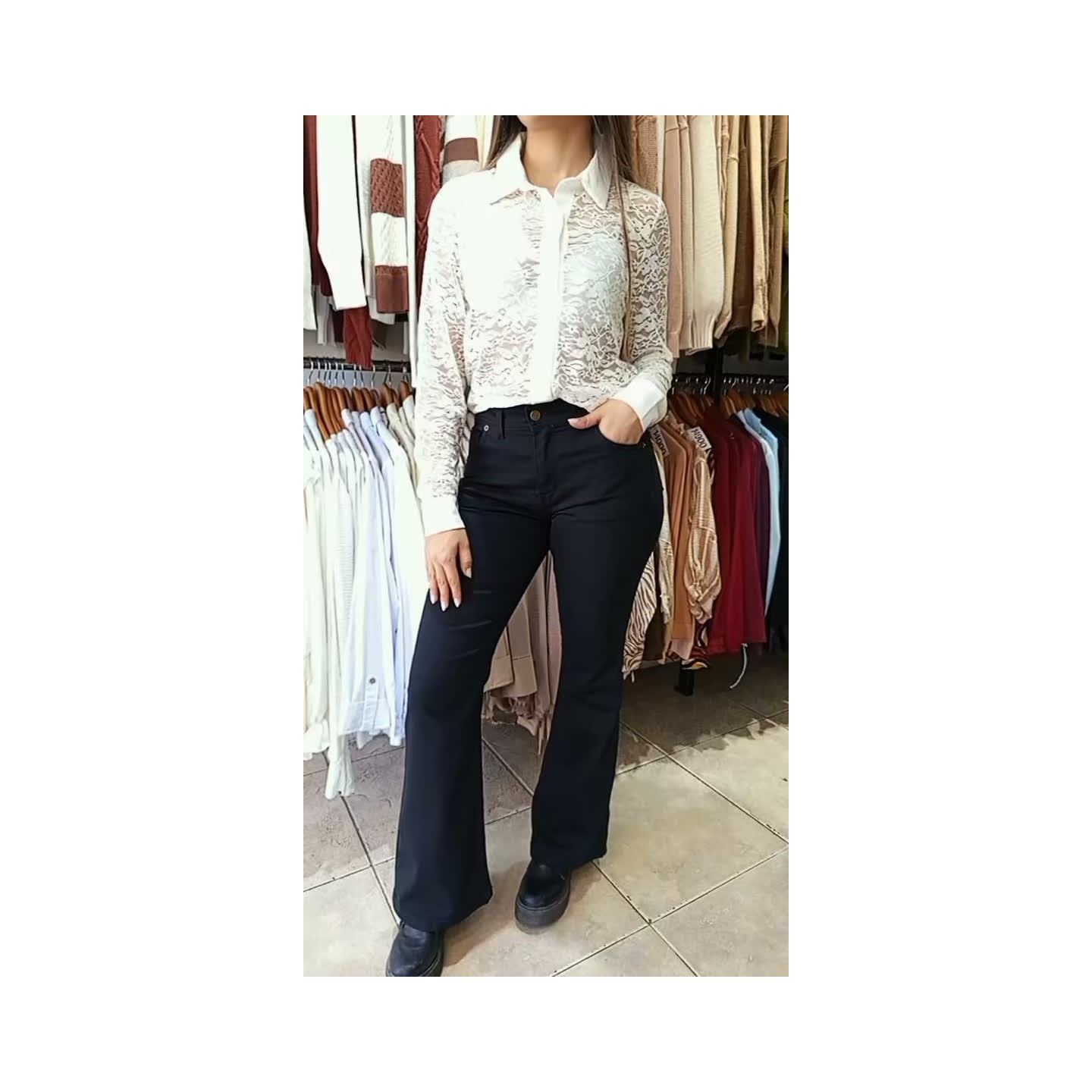 Oxford negro hasta talle 46, camisa encaje