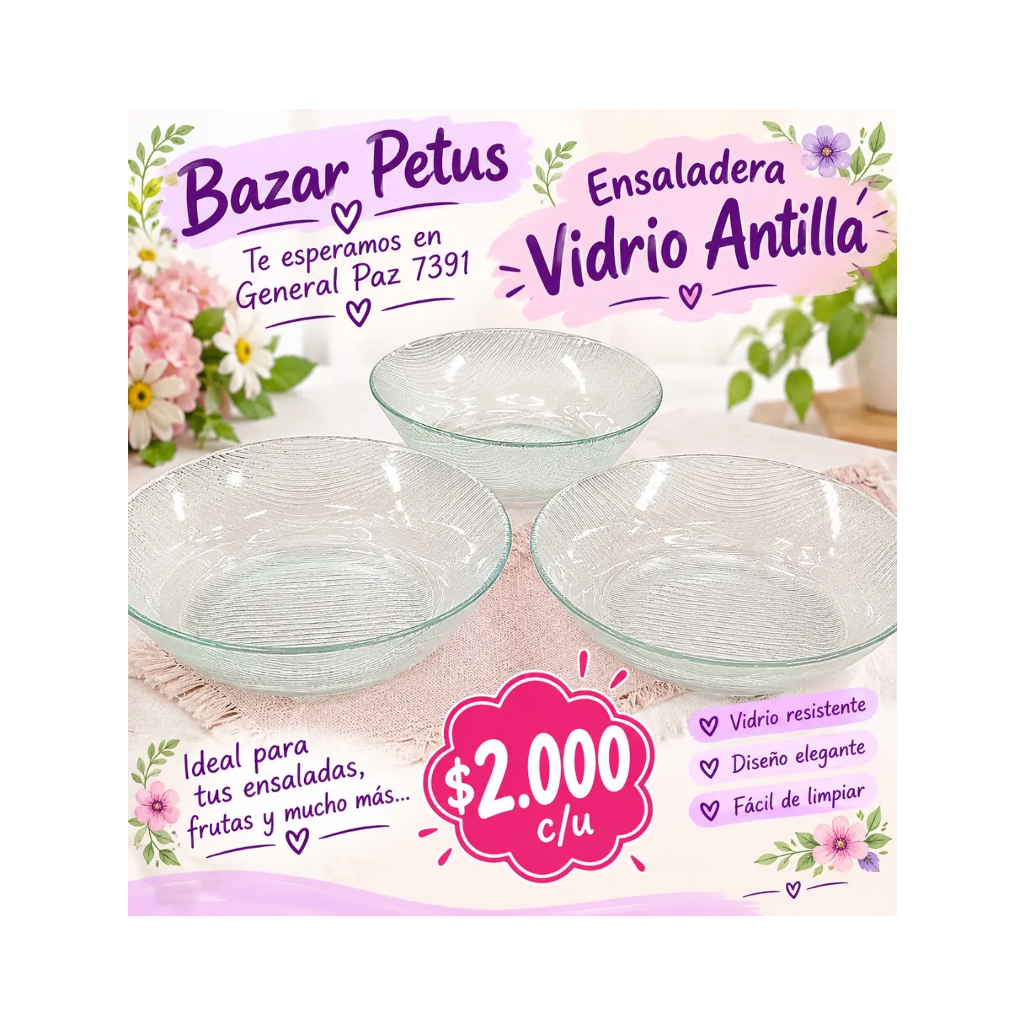 Ensaladera de vidrio Antilla