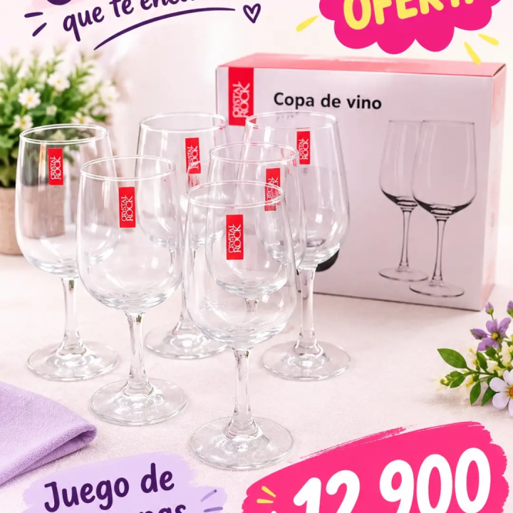 Juego de copas de vino Cristal Rock