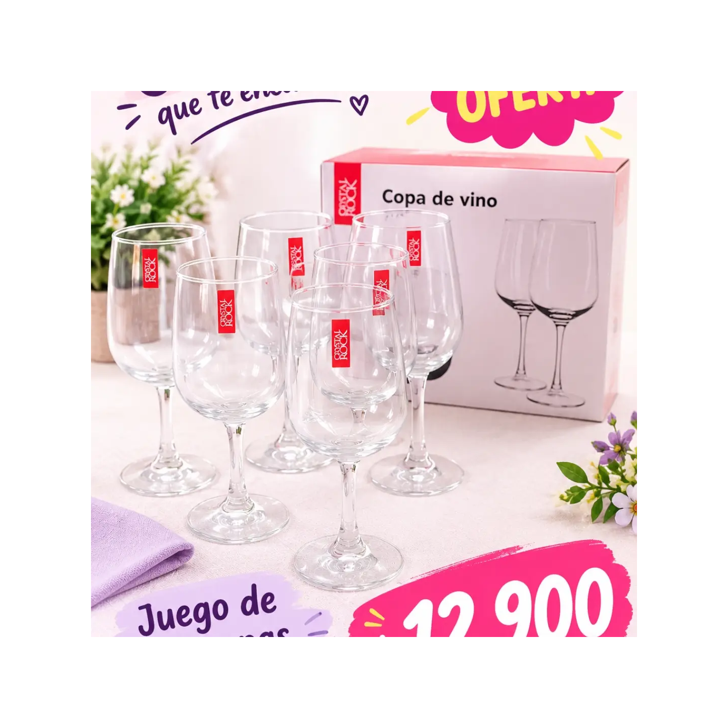 Juego de copas de vino Cristal Rock